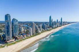The Gold Coast skyline along the beach from the air