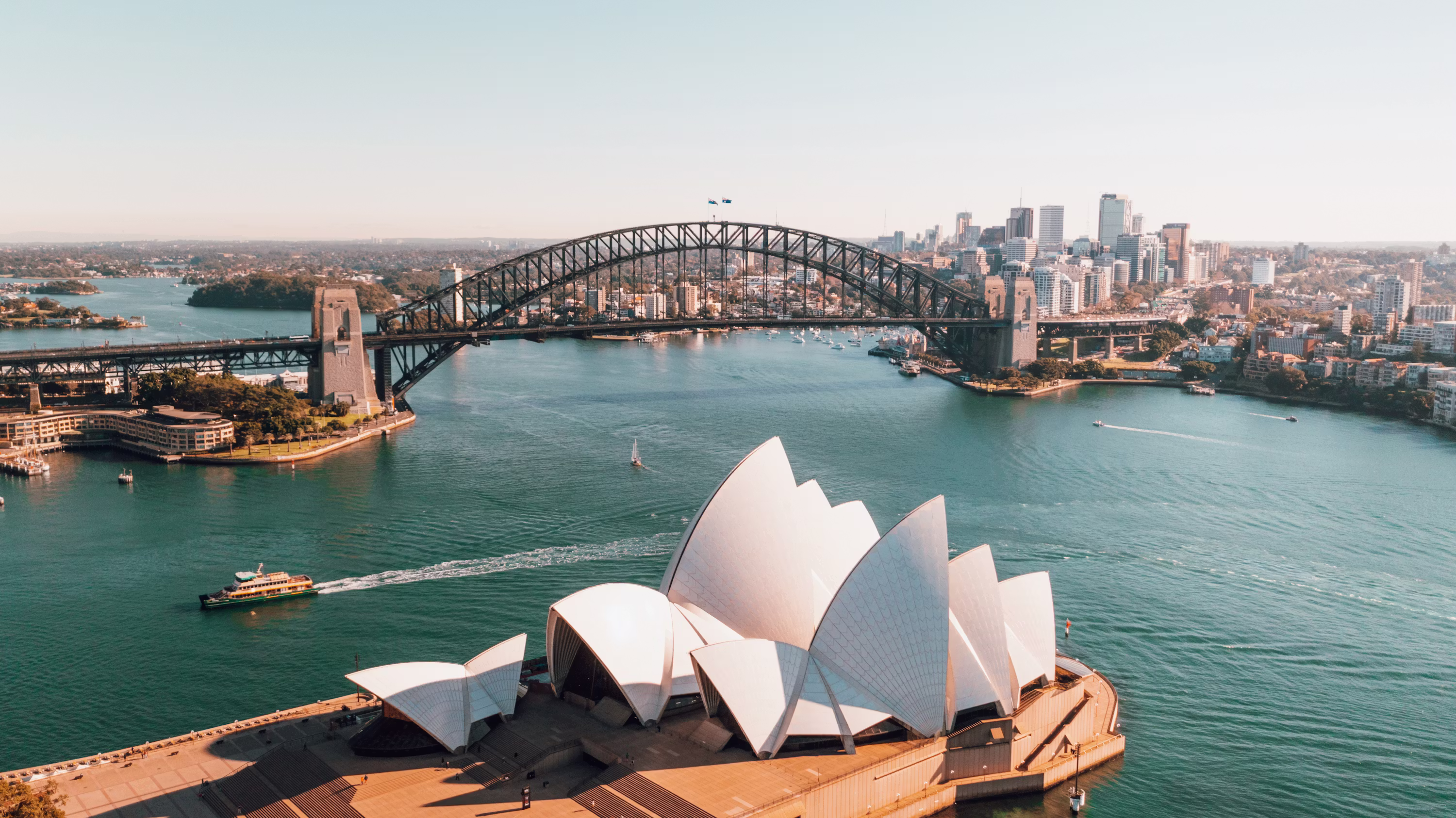 Sydney Harbour Bridge and the harbour from above